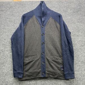 Goodale Shawl Collar Cardigan Sweater Mens Large Gray Blue‎ Button Fleece Casual